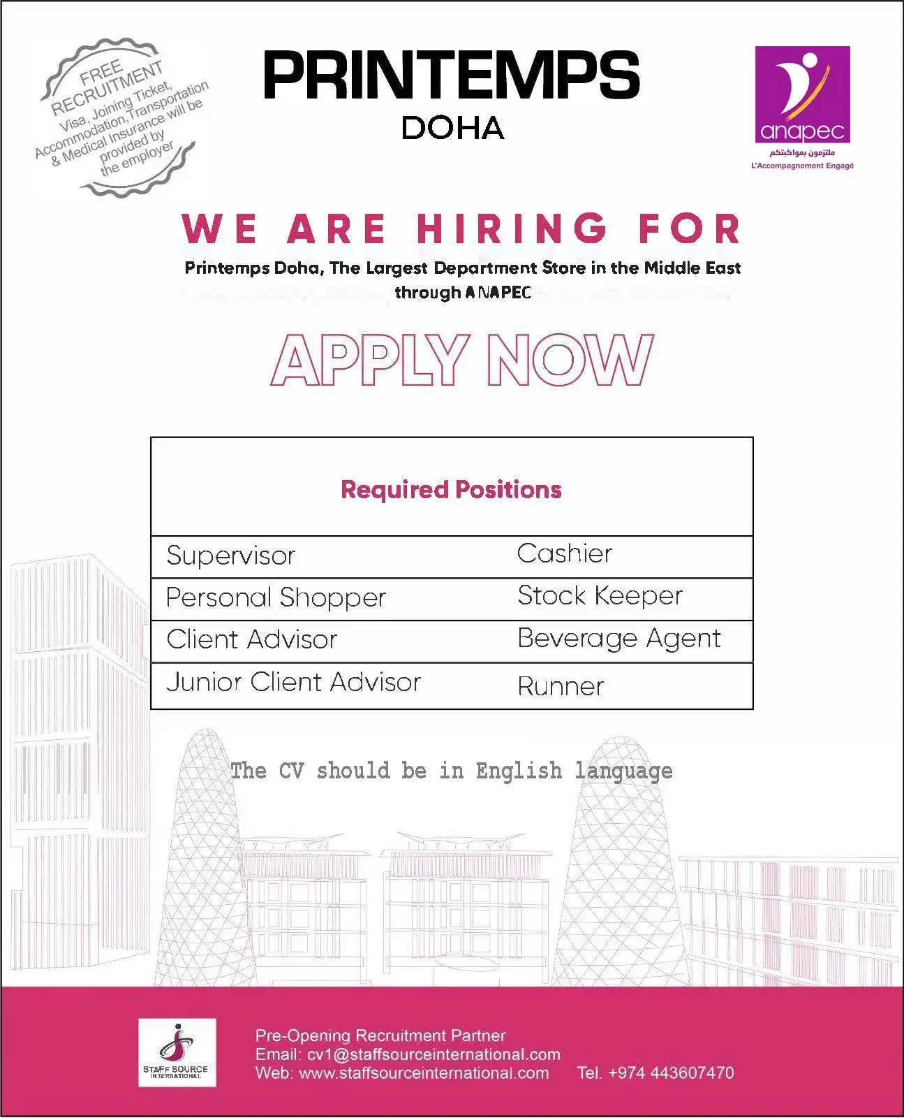 Printemps Doha recrutement 140 postes au Qatar