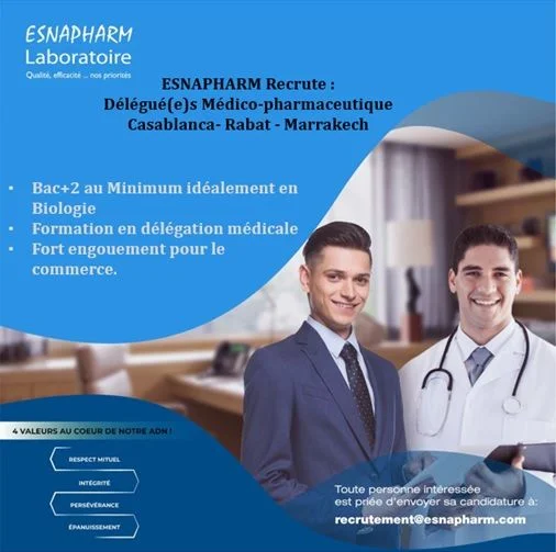 Esnapharm recrute des Délégués Médico-Pharmaceutiques