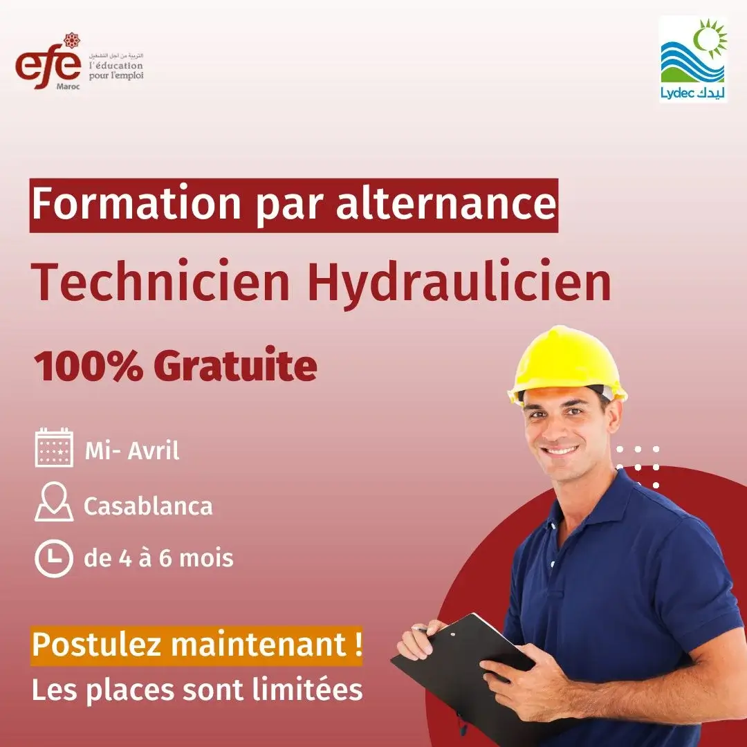 Formation gratuite Technicien Hydraulicien Lydec Maroc