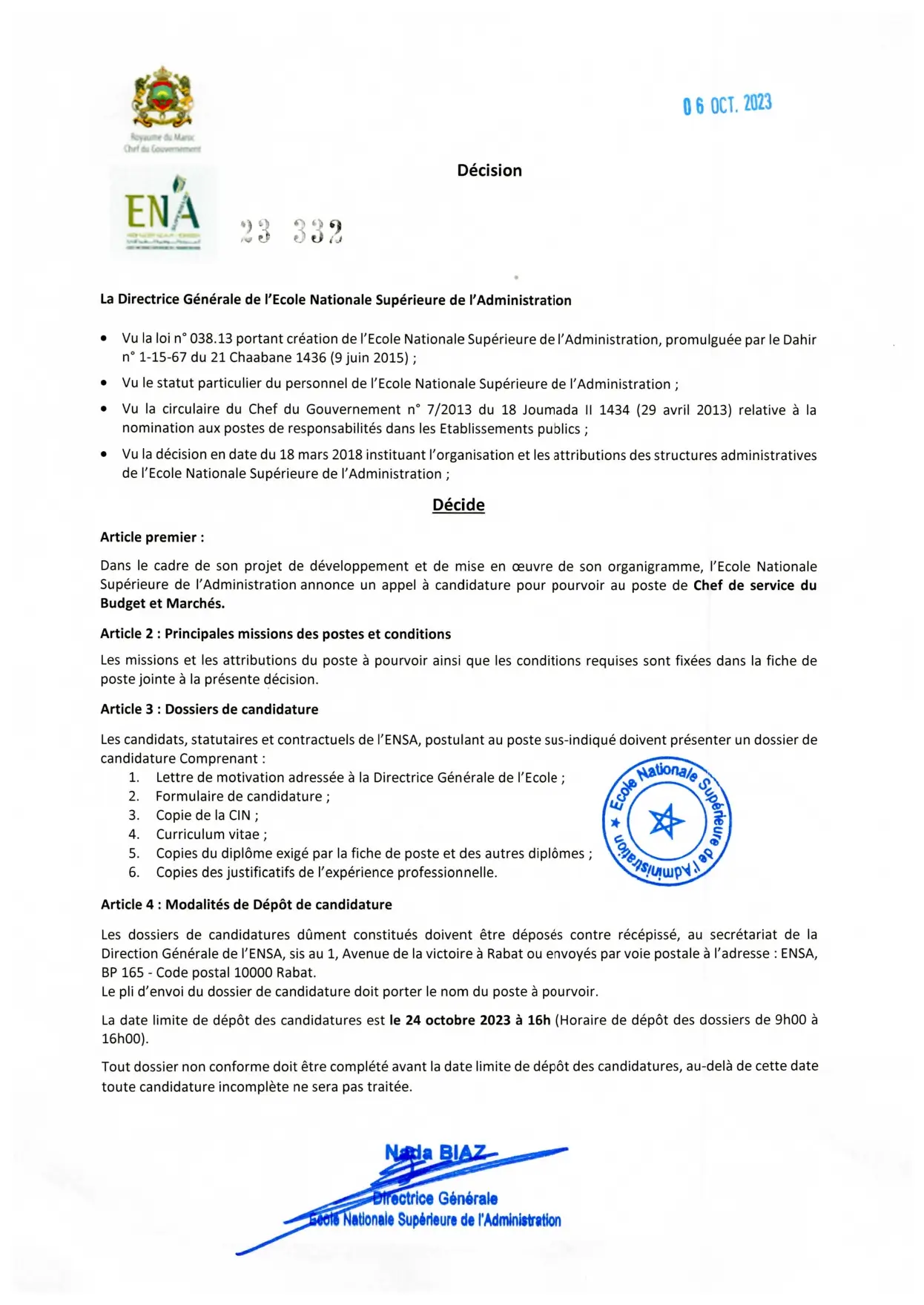 Concours de Recrutement ENSA Administration 2023