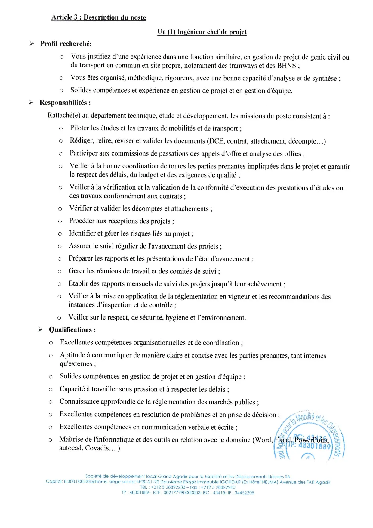 Concours de Recrutement SDL Agadir Mobilité 2023