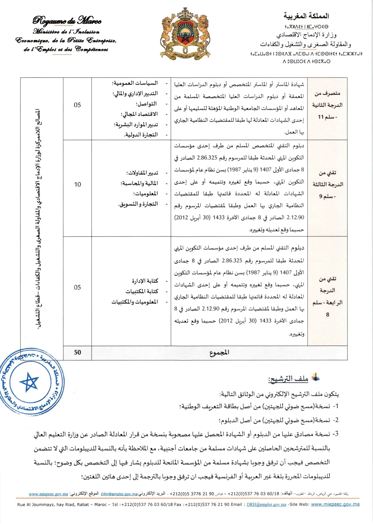 Concours Ministère de l'Inclusion Économique 2024 (50 postes)