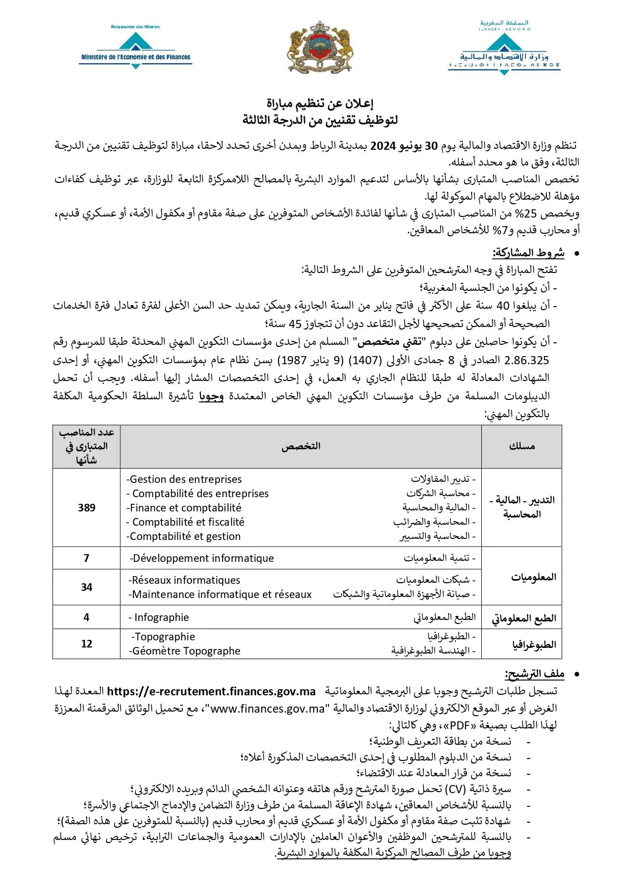 Concours de Recrutement Ministère de l'Économie 2024 (513 postes)