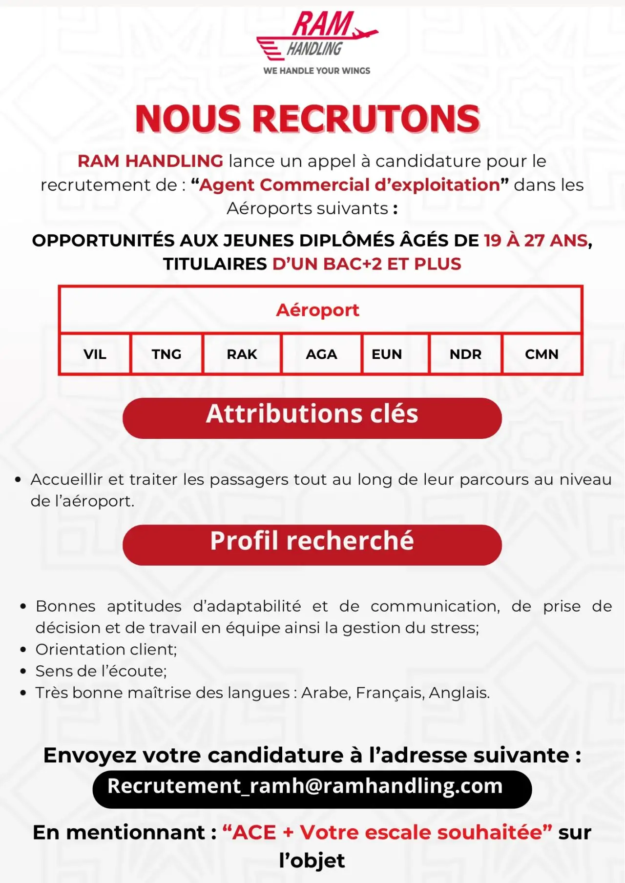 RAM handling recrute des Agents Commerciaux d'Exploitation