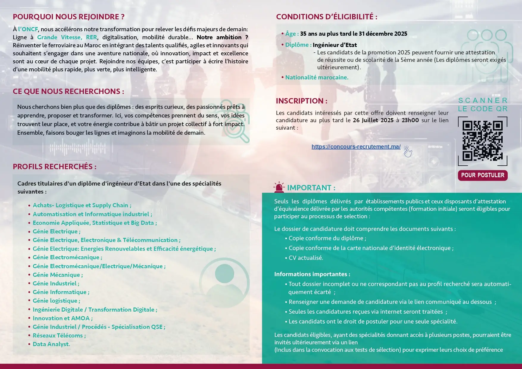 Concours de Recrutement ONCF 2025 (112 postes)
